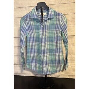Vineyard Vines Women’s Blue & Teal Plaid Shirt Size 0 Button-Up 100% Cotton VGC